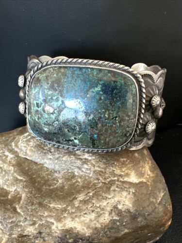 Navajo Sterling Silver Blue Turquoise Cuff Bracelet | Authentic Native American Handmade | 15987 - Masha USA
