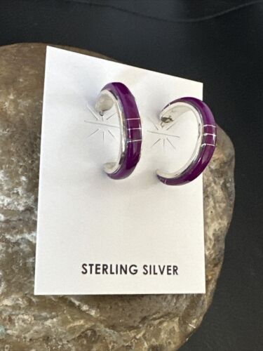 Navajo Purple Sugilite Inlay Earrings | Sterling Silver | 0.25" | 16745
