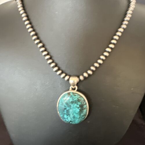 Men's Navajo Blue Spiderweb Turquoise Pendant Necklace | Sterling Silver | Authentic Native American Handmade | 16225