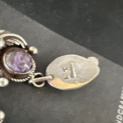 Navajo Purple Sugilite Charoite Dangle Earrings | Sterling Silver | 2" | Authentic Native American Handmade | 15258