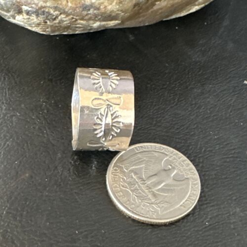 Men's Wide Band Navajo Stamped Ring | Sterling Silver | Sz 9.5 | Authentic Native American Handmade | 14977