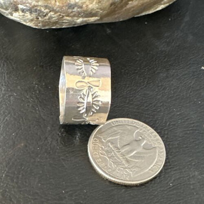 Men's Wide Band Navajo Stamped Ring | Sterling Silver | Sz 9.5 | Authentic Native American Handmade | 14977