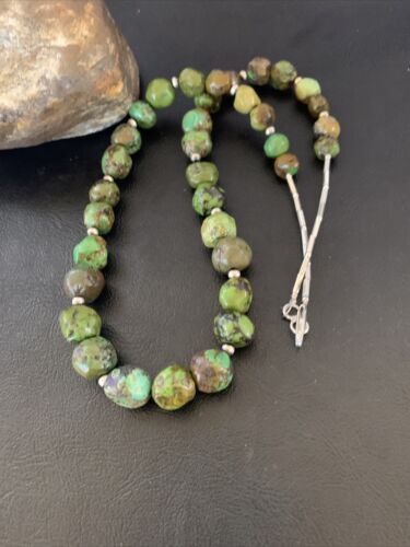 Navajo Green Graduated Turquoise Necklace | Sterling Silver | Authentic Native American | 22" | 11708