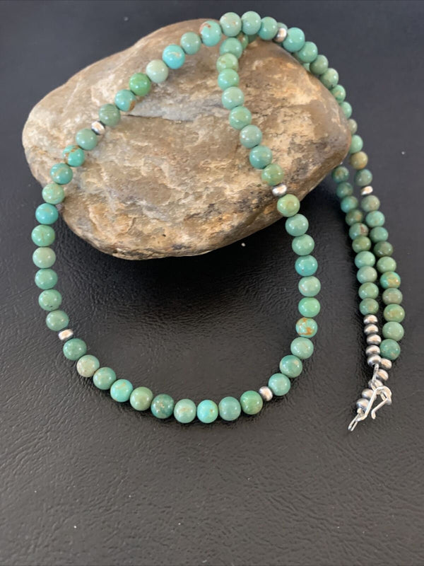 Navajo Royston Green Turquoise Necklace | Sterling Silver | Authentic Native American Handmade | 24" | 02212