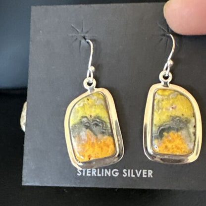 Navajo Bumblebee Jasper Earrings | Sterling Silver | Authentic Native American Handmade | 15811
