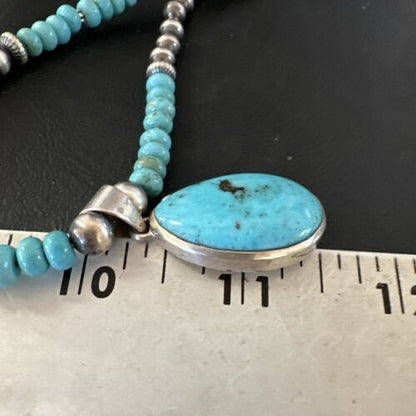 Navajo Blue Kingman Turquoise Pendant Necklace | Sterling Silver | 21" | Authentic Native American Handmade | 16932