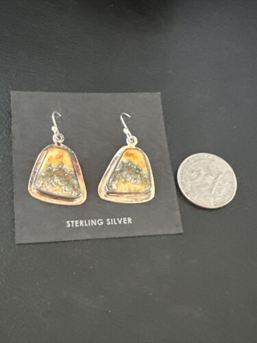 Navajo Bumblebee Jasper Earrings | Sterling Silver | Authentic Native American Handmade | 15830