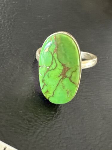 Navajo Green Mojave Turquoise Ring | Sterling Silver | Adjustable Sz 10 | Authentic Native American Handmade | 15711 - Masha USA