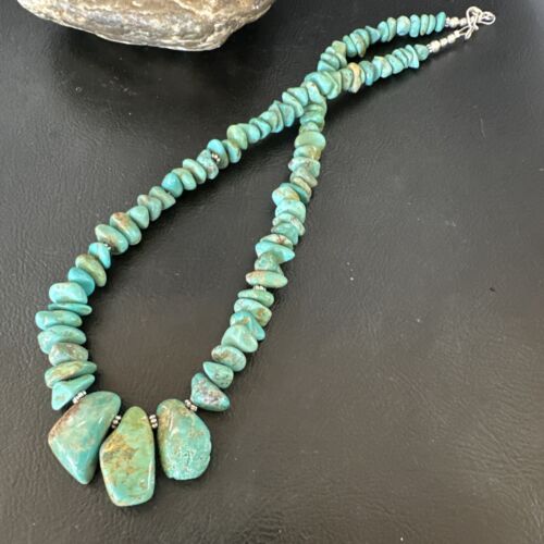 Navajo Green Royston Turquoise Bead Necklace | Sterling Silver Pearls | 16" | Authentic Native American Handmade | 15992