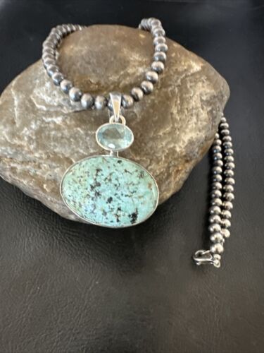 Women's Dry Creek Turquoise Topaz Pendant Necklace | Navajo Sterling Silver | Authentic Native American Handmade | 16440