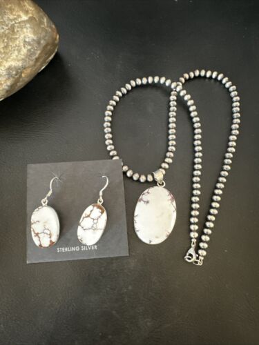 Navajo Wild Horse Necklace Pendant and Earrings Set | Sterling Silver | Authentic Native American Handmade | 15738