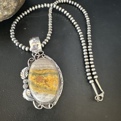 Navajo Bumblebee Jasper Pendant Necklace | Sterling Silver | Authentic Native American Handmade | 14983