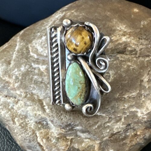 Navajo Turquoise Multi-Stone Adjustable Ring | Authentic Native American Sterling Silver | Sz 5 | 16891