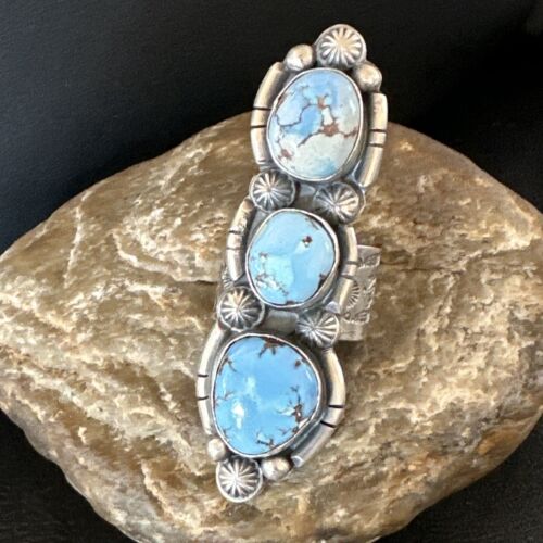 Navajo Blue Golden Hills Turquoise Multi-Stone Ring | Authentic Native American Sterling Silver | Sz 9.5 | 16288