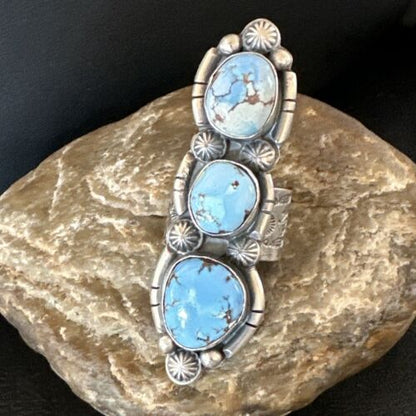 Navajo Blue Golden Hills Turquoise Multi-Stone Ring | Authentic Native American Sterling Silver | Sz 9.5 | 16288
