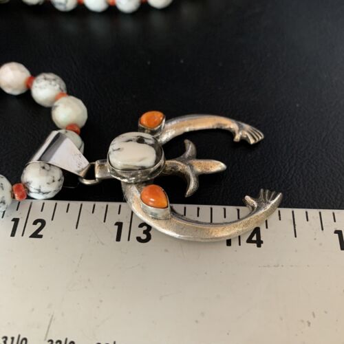 Navajo White Buffalo Turquoise Spiny Oyster Naja Pendant | Sterling Silver | Authentic Native American Handmade | 13648
