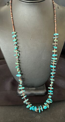 Navajo Kingman Turquoise Shell Necklace | Sterling Silver | 28" | Authentic Native American Handmade | 17398