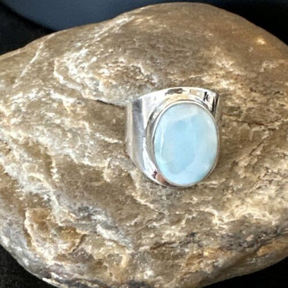 Navajo Blue Larimar Ring | Sterling Silver | Sz 9 | Authentic Native American Handmade | 16601