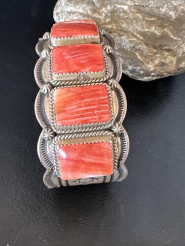 Navajo Spiny Oyster 5 Stone Cuff Bracelet | Sterling Silver | Authentic Native American Handmade | 15862