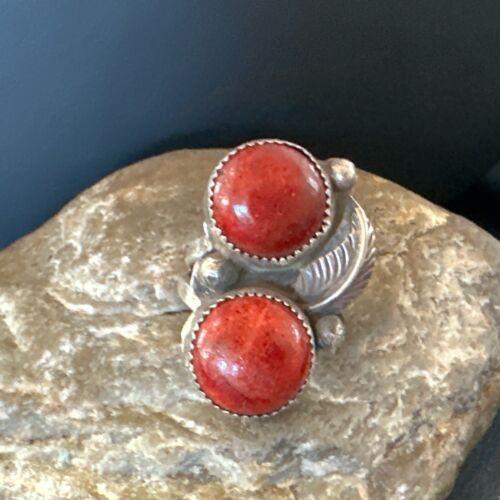 Navajo Apple Coral Sponge Multi-Stone Ring | Authentic Native American Sterling Silver | Multi-Stone | Sz 9 | 16890