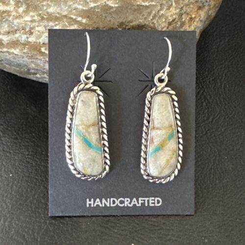 Women's Blue Boulder Turquoise Dangle Earrings | Navajo Sterling Silver | Authentic Native American Handmade | 16501