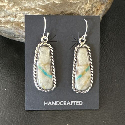 Women's Blue Boulder Turquoise Dangle Earrings | Navajo Sterling Silver | Authentic Native American Handmade | 16501