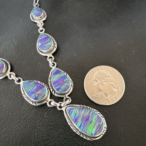 Navajo Purple Opal Lariat Necklace Set | Sterling Silver Pendant & Earrings | Authentic Native American Handmade | 16258 - Masha USA