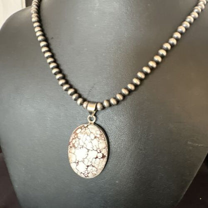 Wild Horse Turquoise Pendant Necklace | Navajo Pearls | Sterling Silver | Authentic Native American Handmade | 15720
