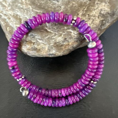 Navajo Purple Sugilite Bead Bracelet | 6mm | Stainless Steel Memory Wire | Authentic Native American Handmade | 17615