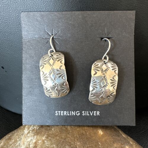 Navajo Sterling Silver Stamped Earrings | Authentic Native American Handmade | 15939