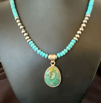 Navajo Blue Spiderweb Turquoise Pendant Necklace | Sterling Silver | Authentic Native American Handmade | 16936
