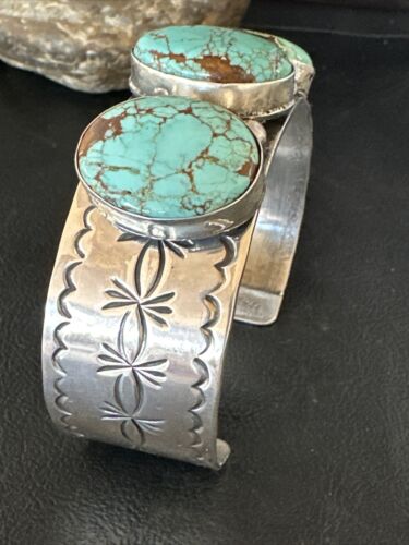 Native American Men's Navajo Blue #8 Turquoise Cuff Bracelet | Sterling Silver | 14993