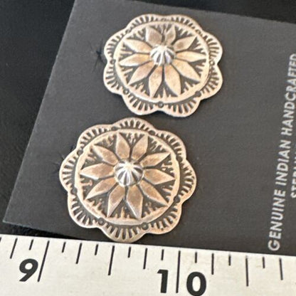 Navajo Sterling Silver Stamped Round Earrings | Authentic Native American Handmade | 15937