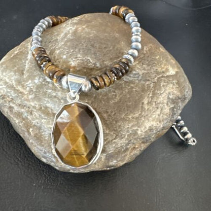 Southwestern Coffee Brown Tiger's Eye Pendant Necklace | Sterling Silver | 16" | 16368
