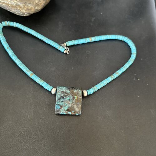Navajo SpiderWeb Turquoise Heishi Pearls Necklace | Sterling Silver | 20" | Authentic Native American Handmade | 17097