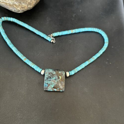 Navajo SpiderWeb Turquoise Heishi Pearls Necklace | Sterling Silver | 20" | Authentic Native American Handmade | 17097