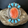 Navajo Turquoise Spiny Oyster Multi-Stone Ring | Authentic Native American Sterling Silver | Sz 8 | 15076