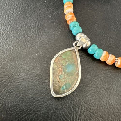 Navajo Spiny Turquoise Pendant Necklace | Sterling Silver | 21" | Authentic Native American Handmade | 17517