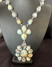 Navajo Blue Golden Hills Turquoise Lariat Necklace Pendant | 25" | Authentic Native American Handmade | 16185