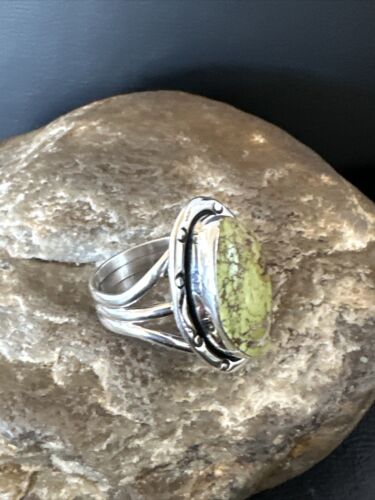 Navajo Green Gaspeite Ring | Sterling Silver | Sz 8 | Authentic Native American Handmade | 16398