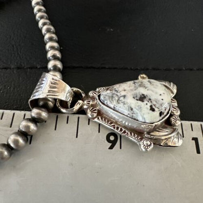 Men's White Buffalo Turquoise Pendant Necklace | Navajo Pearls | Sterling Silver | Native American Handmade | 17330