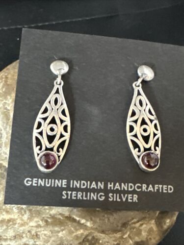 Navajo Burgundy Carnelian Dangle Earrings | Sterling Silver | Authentic Native American Handmade | 14926