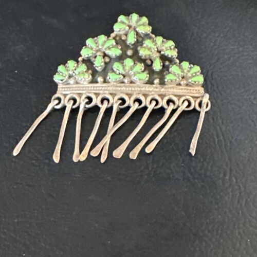 Zuni Green Gaspeite & Turquoise Pendant Necklace | Sterling Silver | Native American Handmade | 15207
