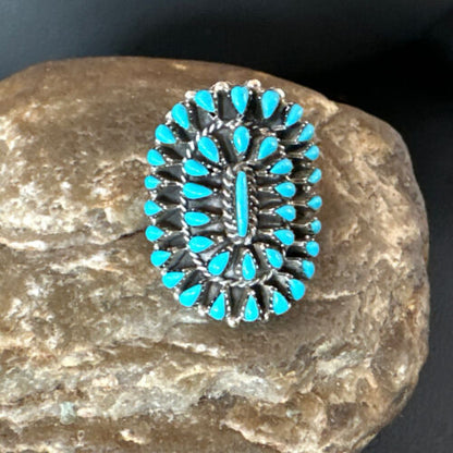 Navajo Blue Turquoise Cluster Ring | Authentic Native American Sterling Silver | Multi-Stone | Adjustable Sz 7 | 15705