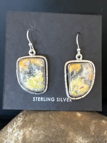 Navajo Bumblebee Jasper Earrings | Sterling Silver | Authentic Native American Handmade | 15827