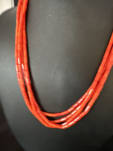 Navajo Orange Coral Tube Heishi Bead Necklace | Sterling Silver | 18" | Authentic Native American Handmade | 15281