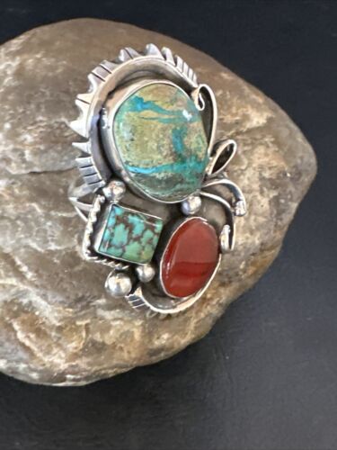 Navajo Blue Turquoise Cluster Ring | Authentic Native American Sterling Silver | Multi-Stone | Sz 10 | 14840