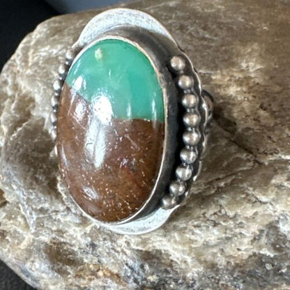 Native American Navajo Green Turquoise Ring | Sterling Silver | Sz 8 | 15917