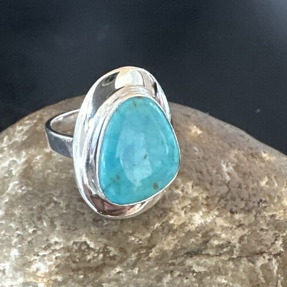 Navajo Blue Kingman Turquoise Ring | Sterling Silver | Sz 10 | Authentic Native American Handmade | 16581