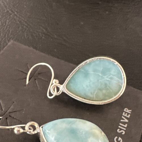 Navajo Blue Larimar Dangle Earrings | Sterling Silver | Authentic Native American Handmade | 17289
